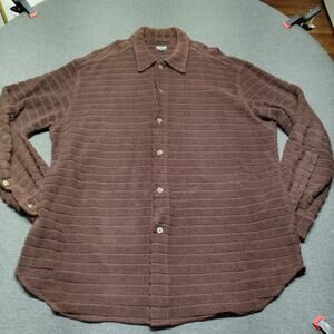 Urban Instinct Terry Cloth Button Up Shirt Brown XL Textured